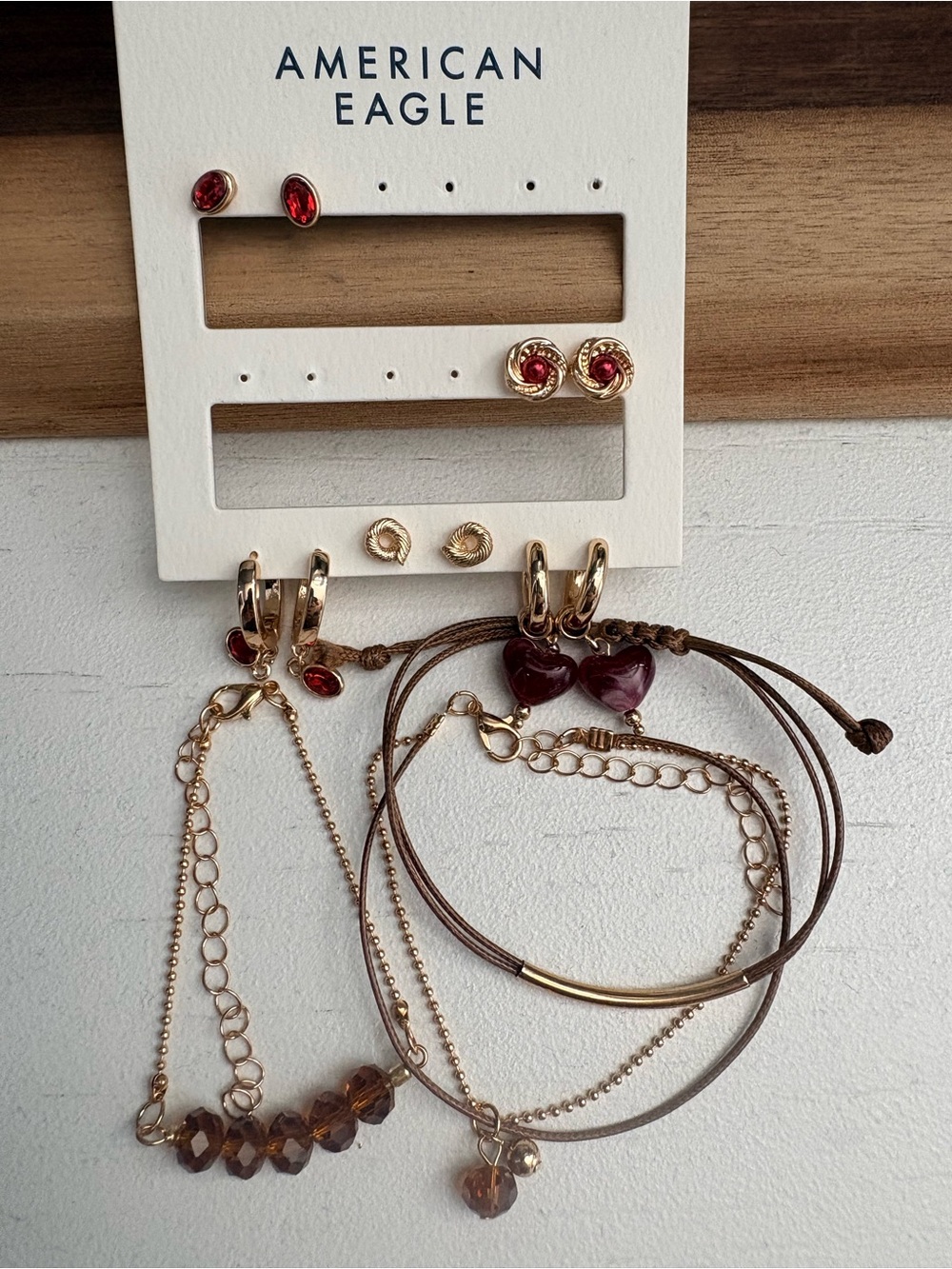 American Eagle Outfitters Gold-Tone Jewelry Set with Red Accents